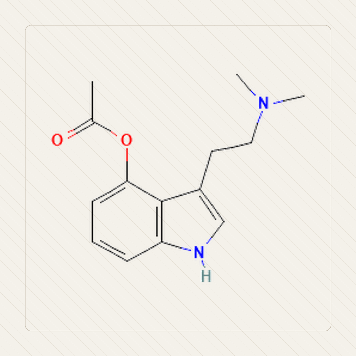 4-AcO-DMT O-acetylo-psylocyna, 분자 구조의 교육용 그림