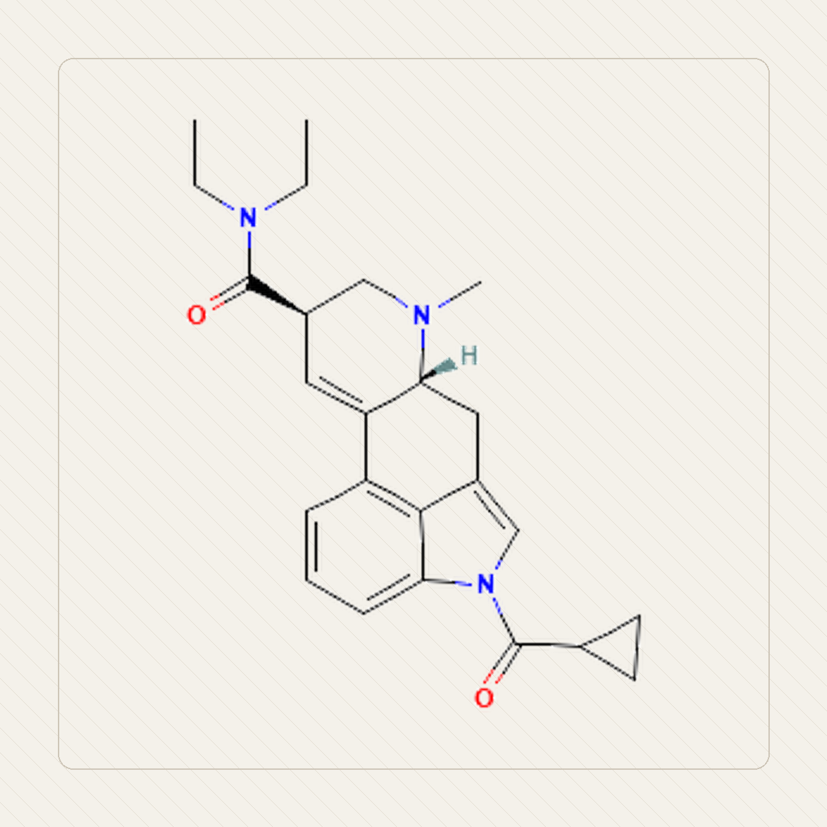 1cP-LSD 1-cyclopropionylo-LSD, 분자 구조의 교육용 그림