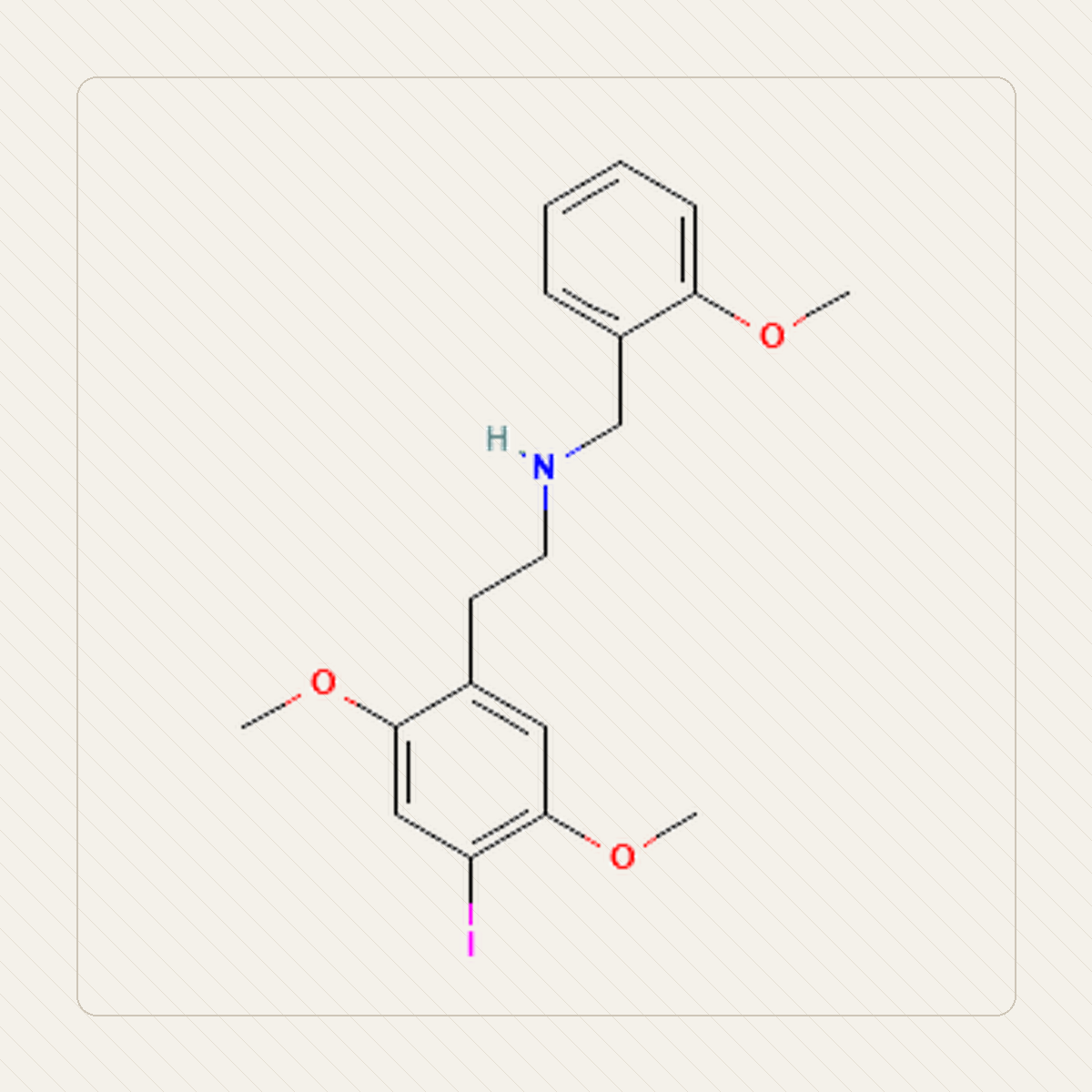 25I-NBOMe 2C-I-NBOMe, 분자 구조의 교육용 그림