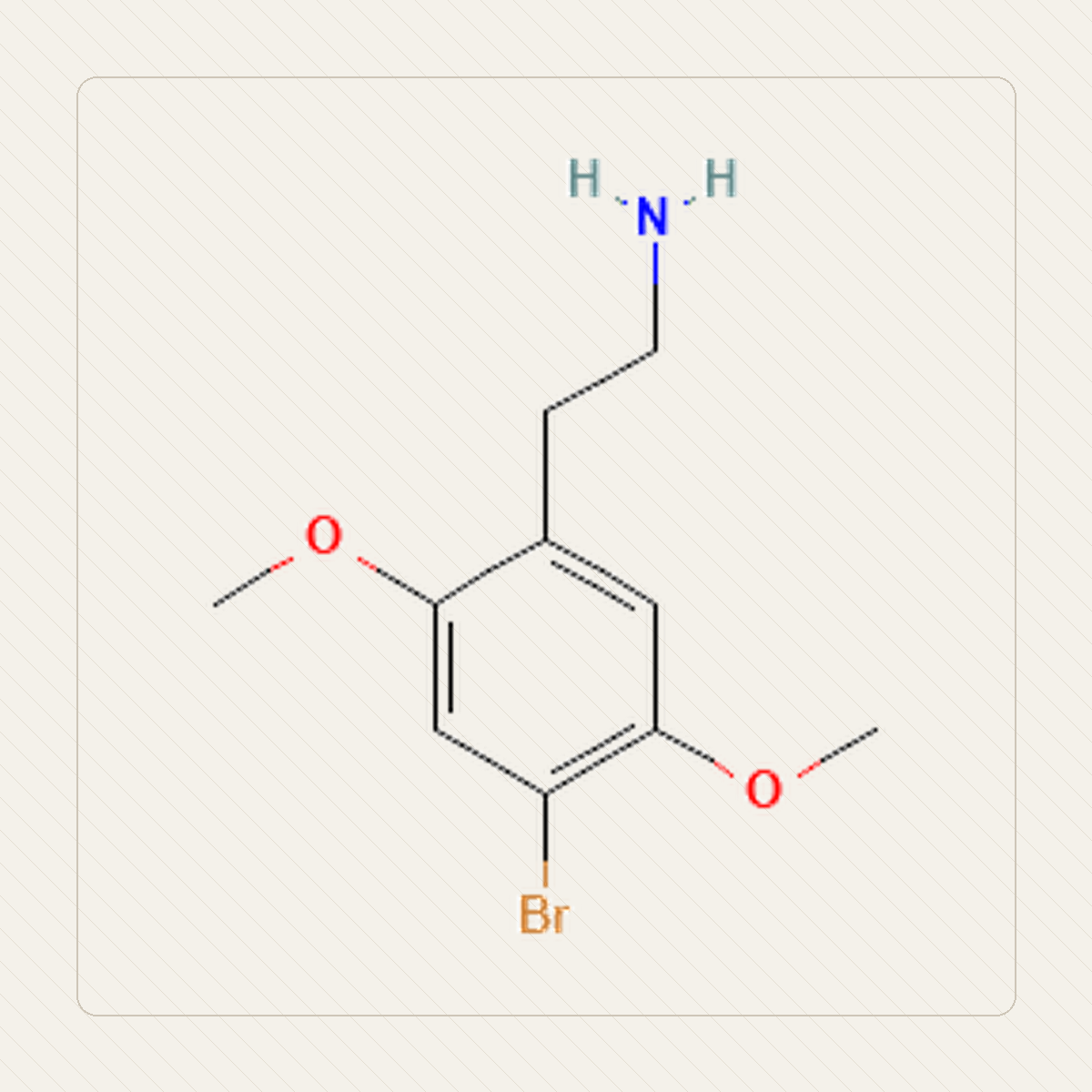 2C-B 4-bromo-2,5-dimetoksyfenetyloamina, 분자 구조의 교육용 그림
